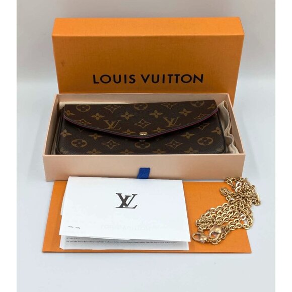 Pre-owned Louis Vuitton Monogram Pochette Felicie Chain Wallet Brown Fuchsia - Picture 3 of 14